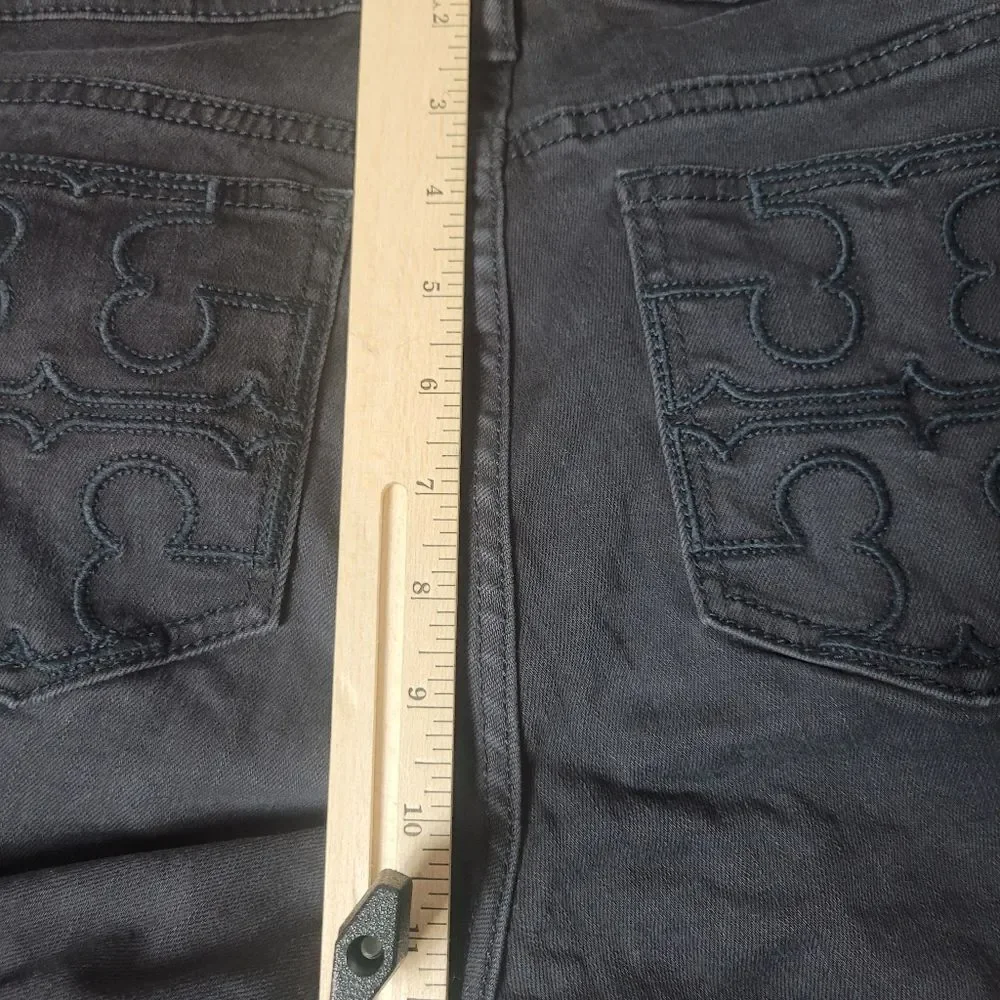 Tory Burch Super Skinny Womens Black Jeans Size 29 Embroidered Logo Packet